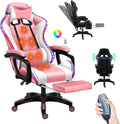 Gaming Chair, Gaming Chair with 7-Point Massage Function, Computer Chair with Speakers and RGB Lights, Ergonomic Racing Chair, Gaming Chair for Adults with Headrest and Lumbar Pillow.,Pink