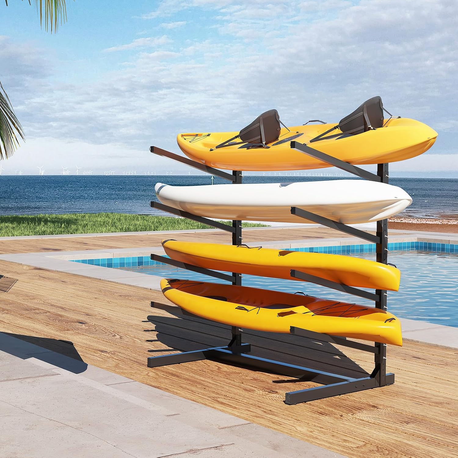 AQY Kayak Storage Rack,Heavy Duty Steel Adjustable Freestanding Kayak Stands with Wheels for Garage and Outdoor Storage,Storage Rack for Kayak, Canoe, Surfboard and Paddleboard