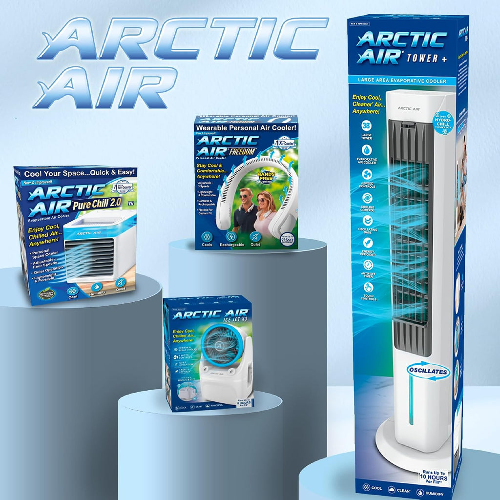 Arctic Air Pure Chill 2.0 Evaporative Air Cooler by Ontel - Powerful, Quiet, Lightweight and Portable Space Cooler with Hydro-Chill Technology For Bedroom, Office, Living Room & More,Blue (Pack of 4)