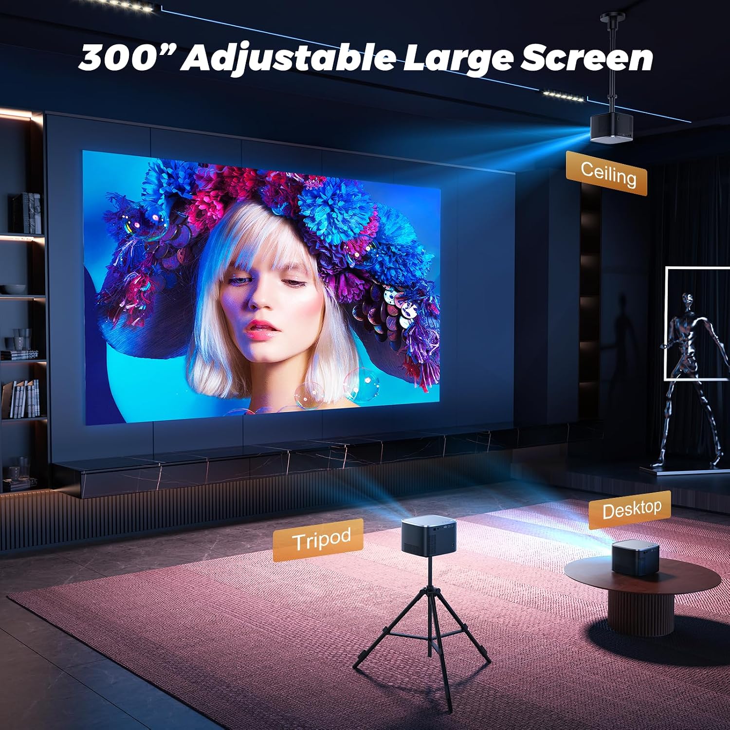 [Auto Focus/Keystone] Groview 4K Projector with WiFi and Bluetooth, 1000 ANSI Movie Projector for Outdoor Use, Proyector with 50-100% Zoom, Compatible with iOS/Android/HDMI/TV Stick