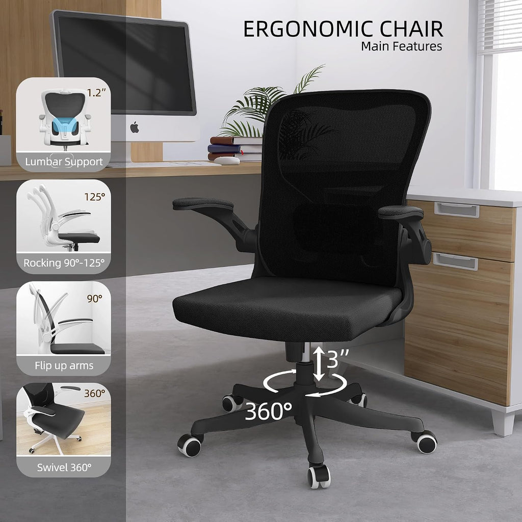 balmstar Ergonomic Office Chair, Mesh Desk Chair with Adjustable Lumbar Support and 90°-130° Recline, 350lbs High Back Computer Chair with Silent Wheels, Breathable Home Office Chair for Adult