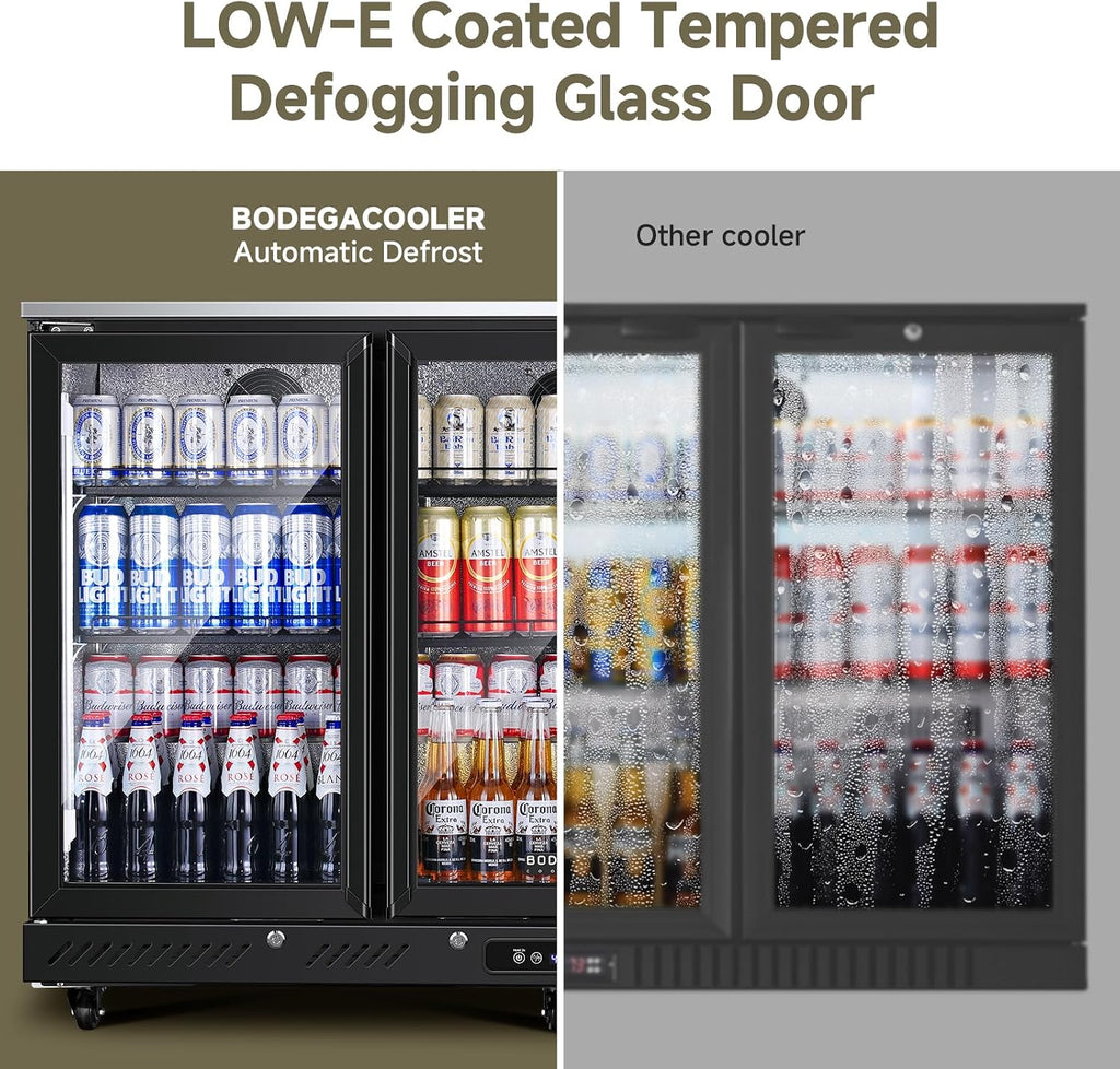 BODEGA BODEGACOOLER Commercial Bar Cooler With 3 Glass Doors,11.4 Cu.Ft Under Counter Beverage Refrigerator,Back Bar Refrigerator,Commercial Display Drink Fridge,LED Lighting Beer Wine Soda Drinks