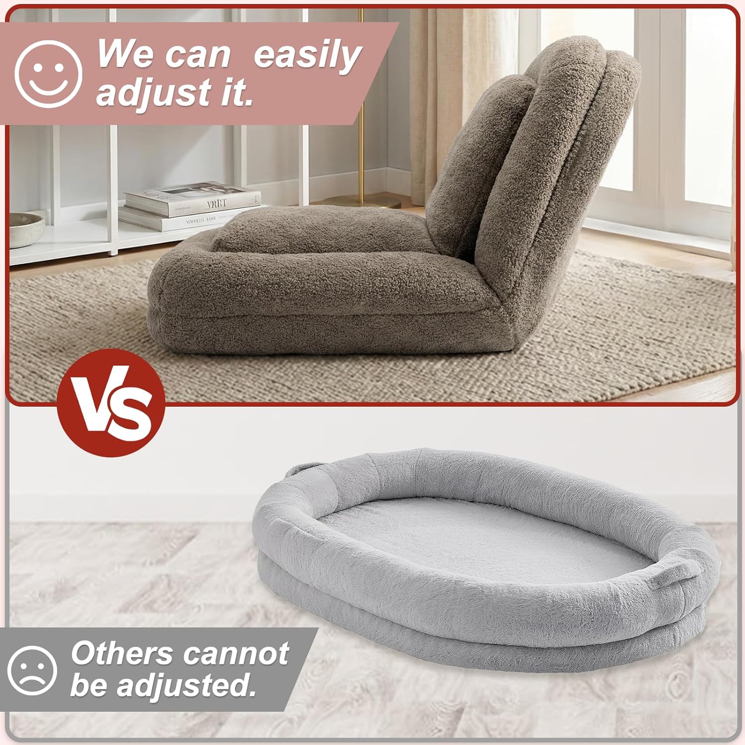 Human Dog Bed, Lazy Sofa Couch, Plush Floor Gaming Chair,5 Adjustable Position, sit, Sleep, fold, Suit to Put in Bedroom, Living Room,Space Saving Design, Taupe