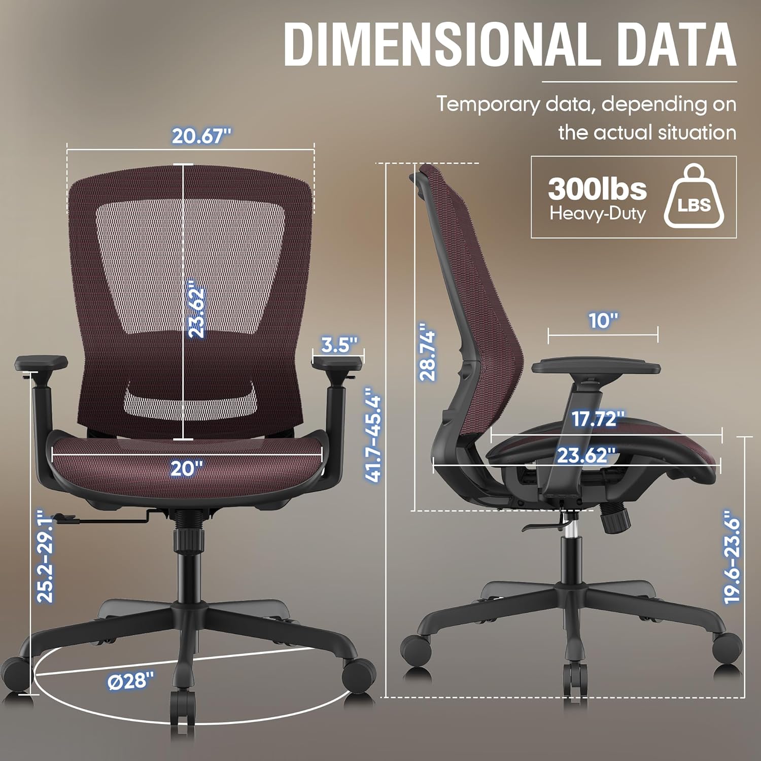 ELABEST Mesh Office Chair,Ergonomic Computer Desk Chair,Sturdy Task Chair- Adjustable Lumbar Support & Armrests,Tilt Function,Comfort Wide Seat,Swivel Home Office Chair (Red)