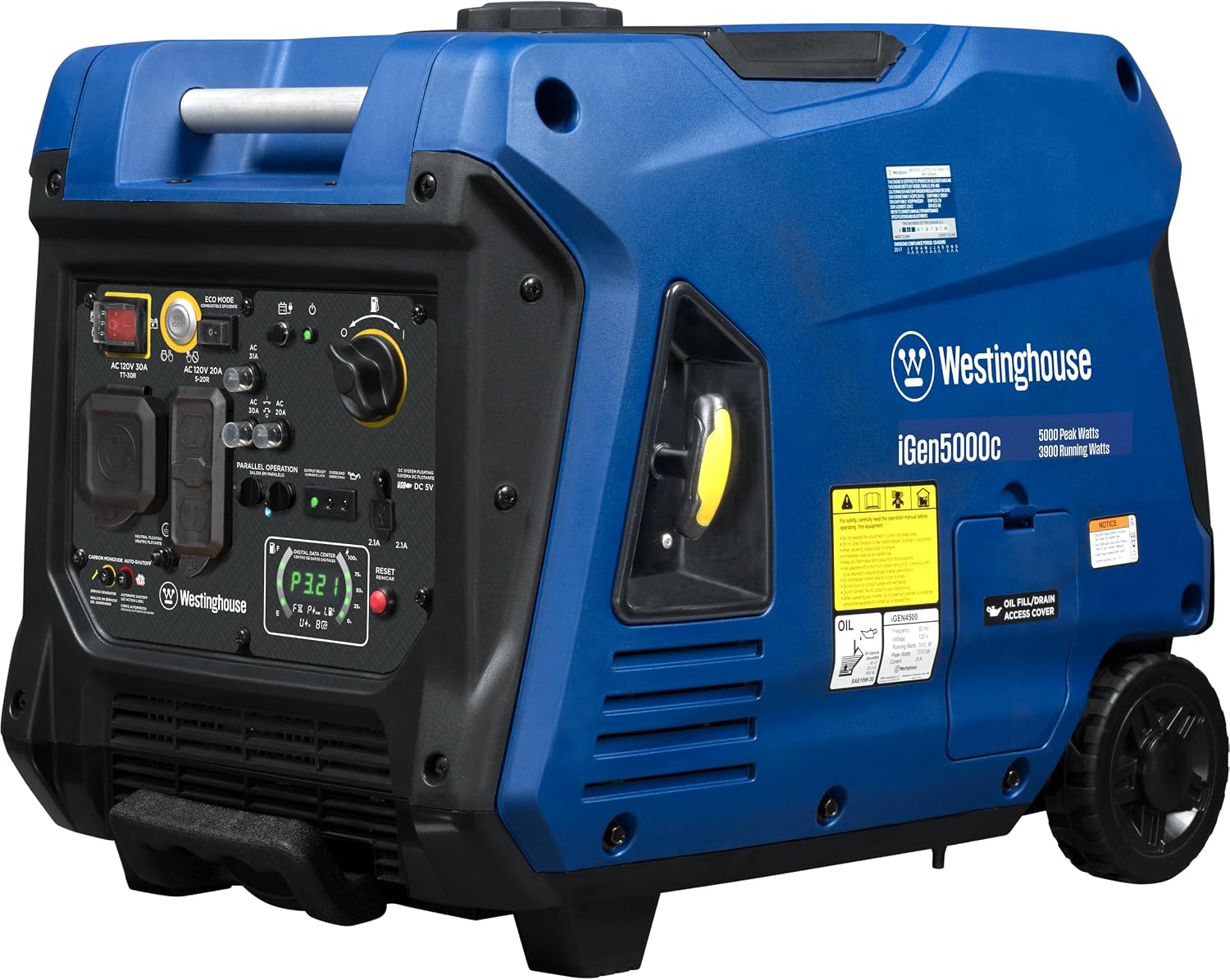 Westinghouse 5000 Peak Watt Super Quiet Portable Inverter Generator, Remote Electric Start with Auto Choke, RV Ready 30A Outlet, Gas Powered, CO Sensor, Parallel Capable