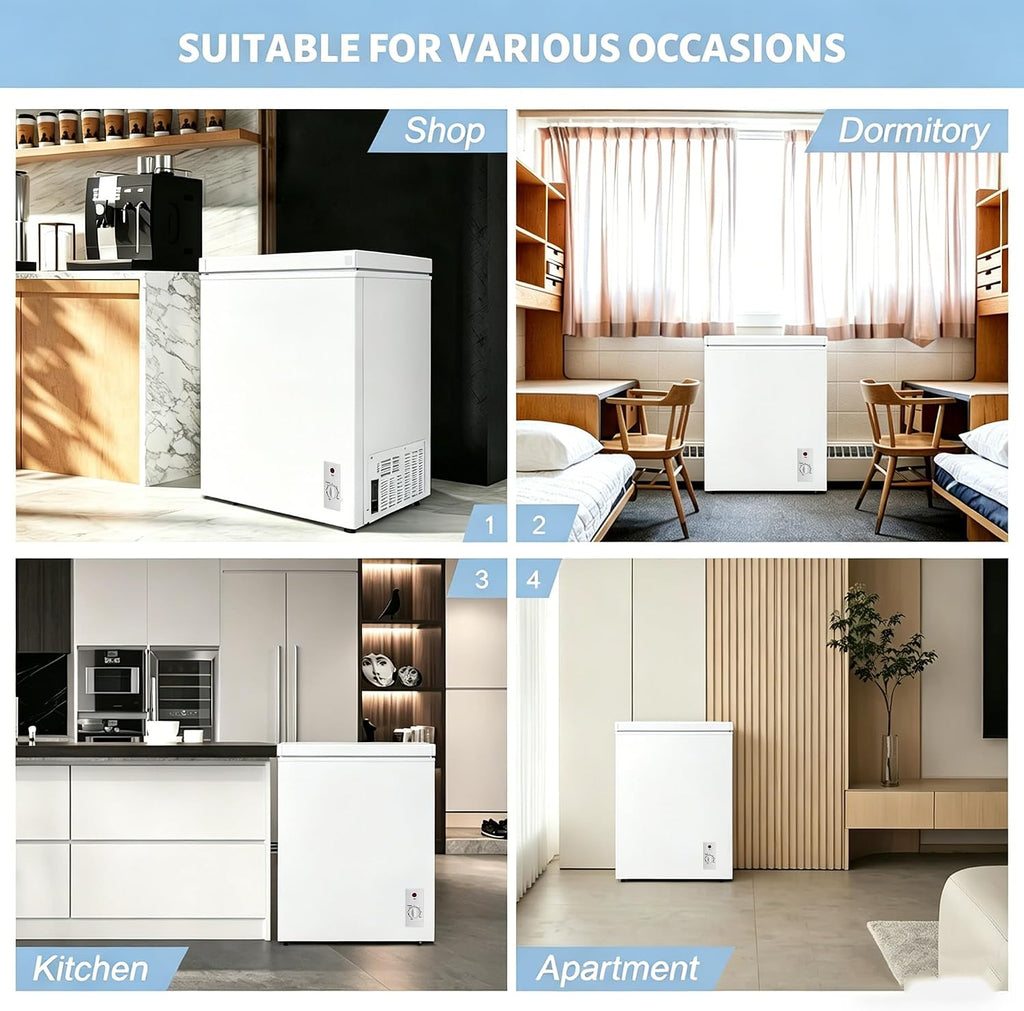 Compact Deep Freezer, 3.6 Cu Ft Chest Freezer with 6 Adjustable Thermostat, Top Open Door Freezer with Removable Basket, Energy Saving Freezer for Home, Apartment, Office, White