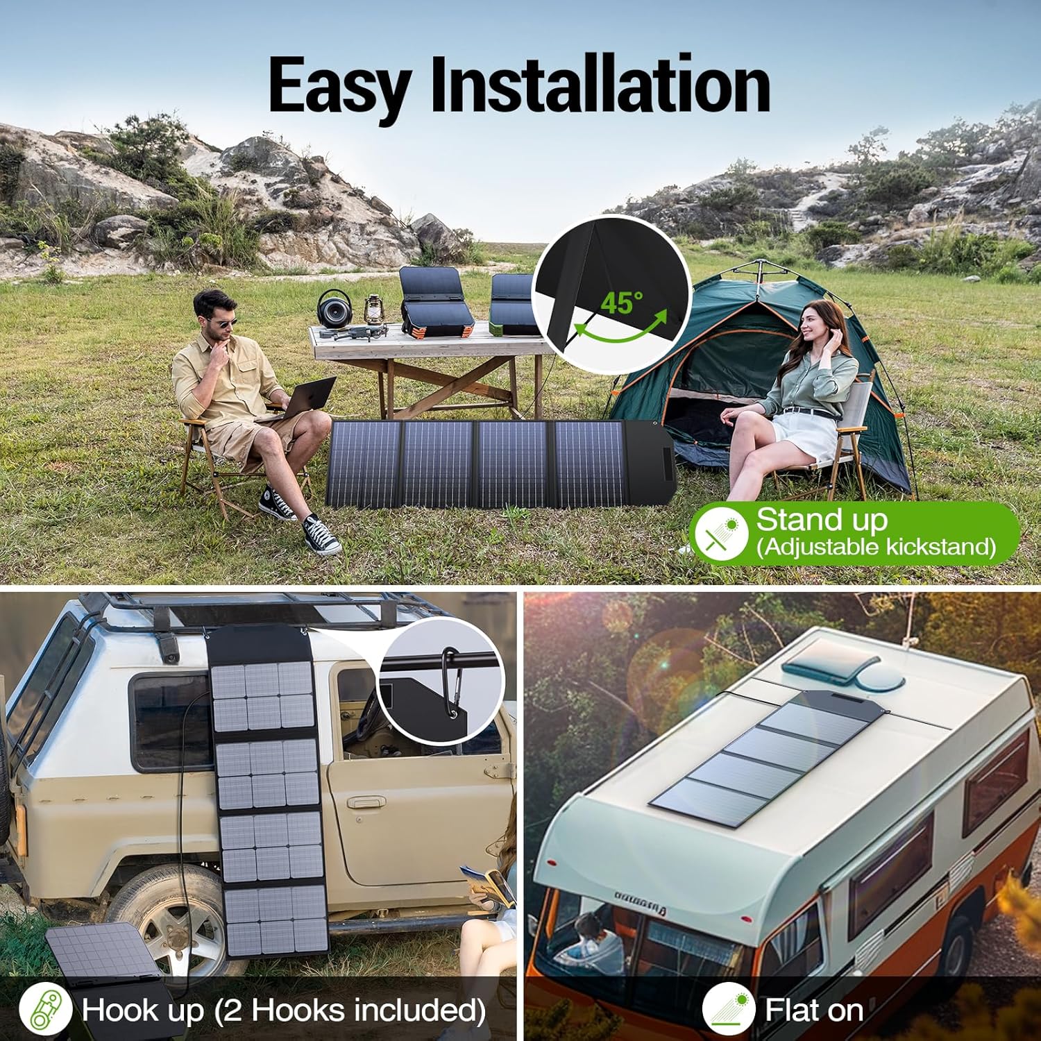 BROWEY 120W Portable Solar Panel for Power Station, USB/Type-C/DC Outputs, Foldable with Adjustable Kickstand, IP68 Waterproof, High Efficiency Solar Charging for Camping & Emergency Power Supply