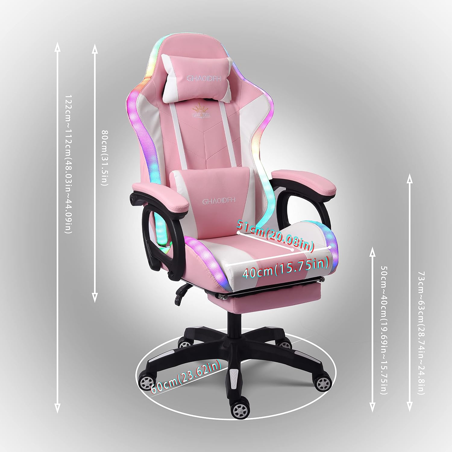 Massage Gaming Chair with Speakers, Reclining Computer Chair with Headrest and Lumbar Support,Ergonomic Gaming Chair with Footrest and Led Lights, Video Game Chair for Adults Kids.,Pink