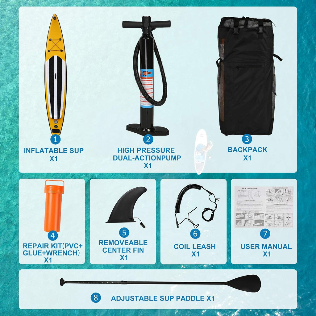 Inflatable Stand Up Paddle Board W SUP Accessories & Backpack Leash Double Action Hand Pump Repair Kit