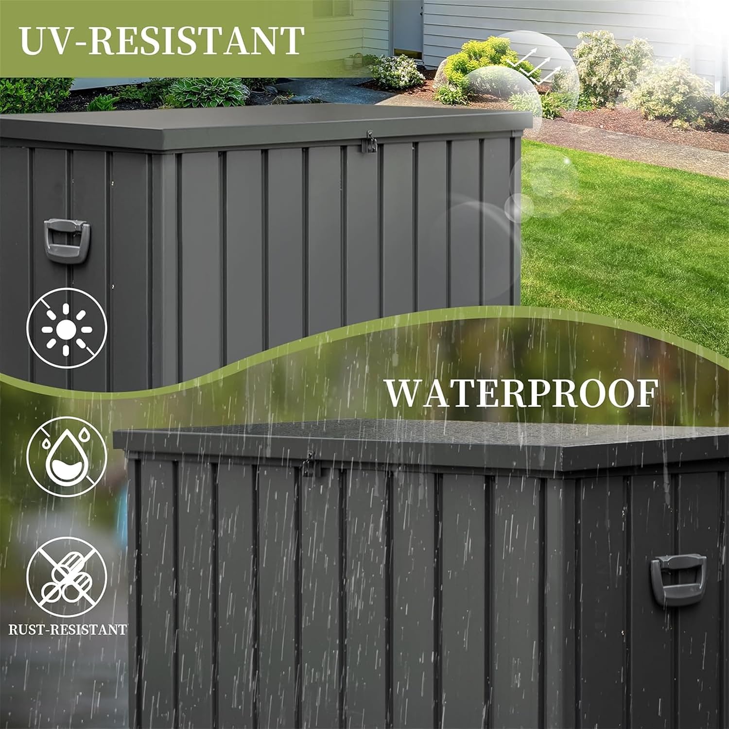 200 Gallon Outdoor Storage Deck Box Waterproof,Lockable UV Resistant Container Large Patio Storage Bin for Patio Outside Furniture Cushions,Pillows,Garden Tools (Dark Gray)