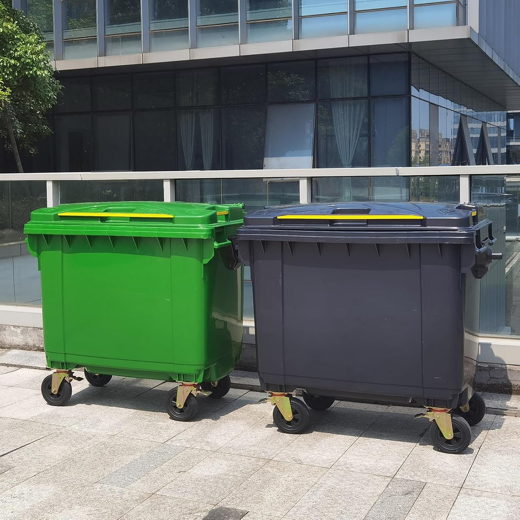 Outdoor Trash Can with Lid and Wheels, Garbage Can with Wheels 2 Pack 175 Gallons, Garbage Bin Storage Outdoor Waste Transfer Disposal/Shopping Mall/School/Garage (Green)