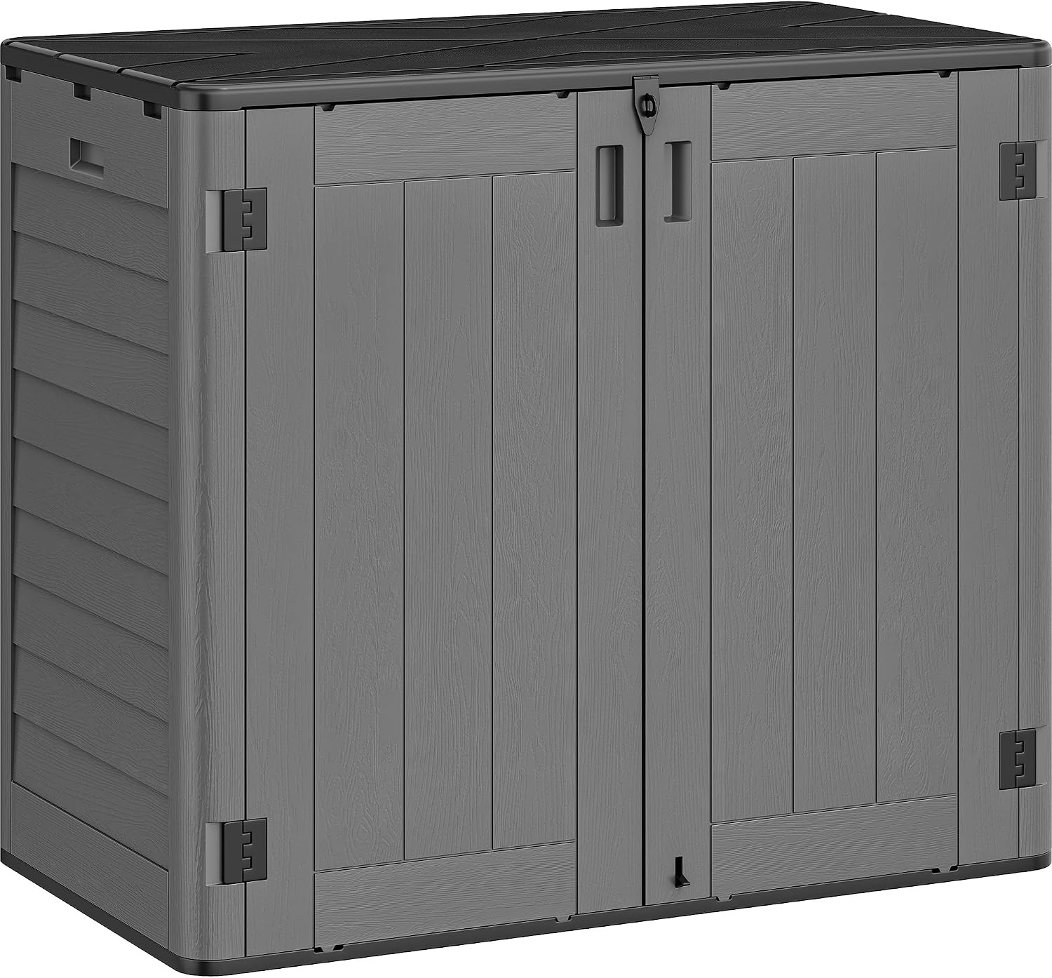 YITAHOME Outdoor Storage Shed w/o Shelf, 30 cu ft Horizontal Storage Shed Outdoor, Resin Waterproof Storage Cabinet for Garage, Poolside, Bikes, and Garden (Dark Gray + Black)