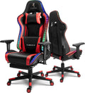 LED Gaming Chair,Massage Gaming Chair with Speakers,Ergonomic Video Game Chairs,PU Leather Swivel Chair with Lumbar Support, Adults Teens Computer Chair.,Red