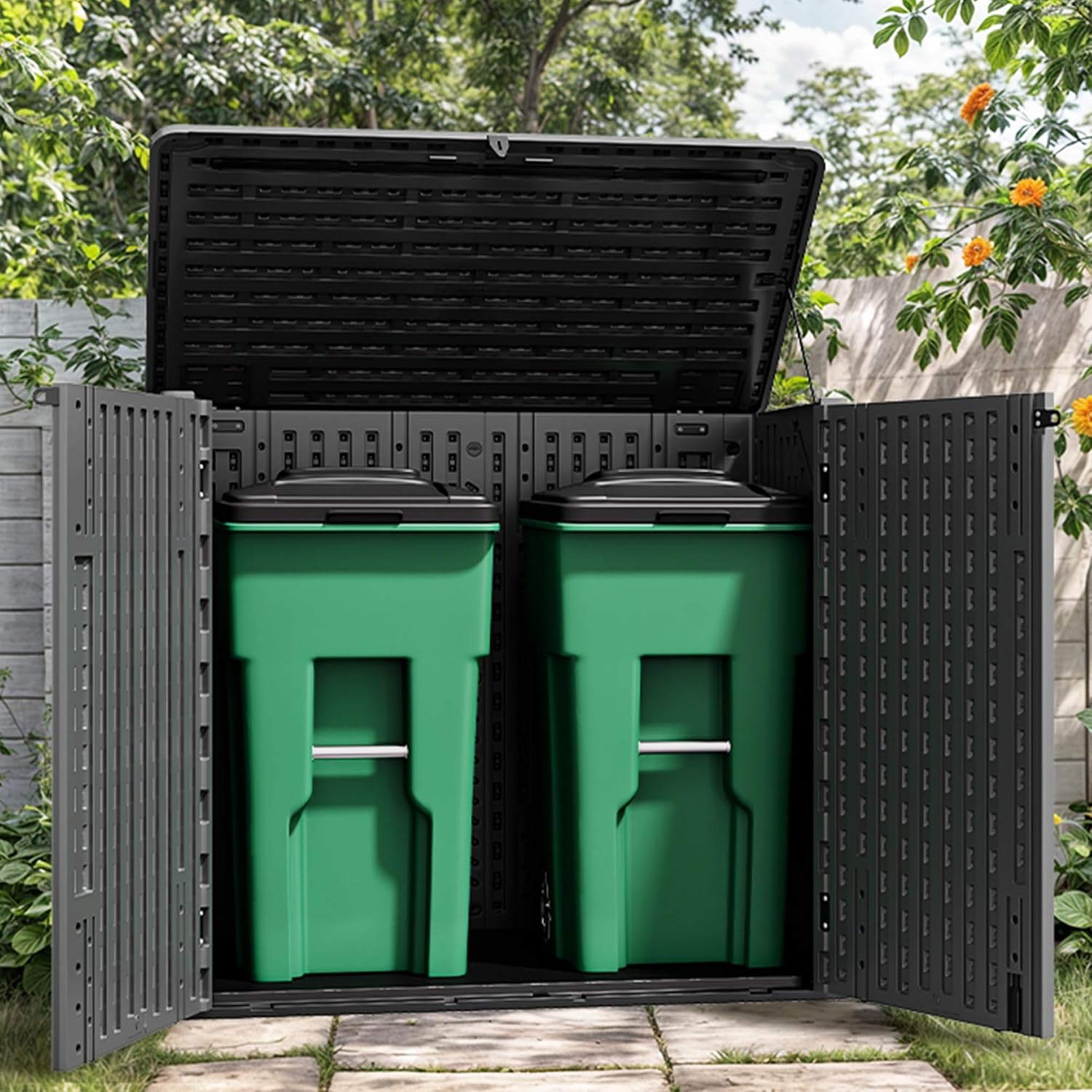 YITAHOME Outdoor Storage Shed w/o Shelf, 30 cu ft Horizontal Storage Shed Outdoor, Resin Waterproof Storage Cabinet for Garage, Poolside, Bikes, and Garden (Dark Gray + Black)