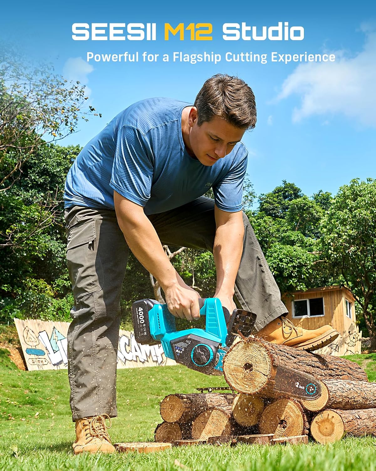SEESII Electric Chainsaw Cordless 12-inch, Handheld Chain Saws with 2 x 4.0Ah Battery, Tree Saw with Tool-free Chain Tension, Auto Oiling for Wood Cutting Trimming Branch