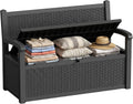 70 Gallon Storage Bench Deck Box Resin Patio Furniture with Armrest, Waterproof and UV Resistant Lockable for Patio Furniture, Garden Decor and Outdoor Seating for Cushions, Garden Tools,Black