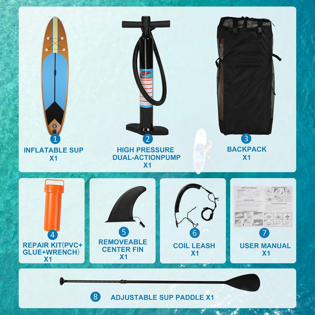 Inflatable Stand Up Paddle Board W SUP Accessories & Backpack Leash Double Action Hand Pump Repair Kit