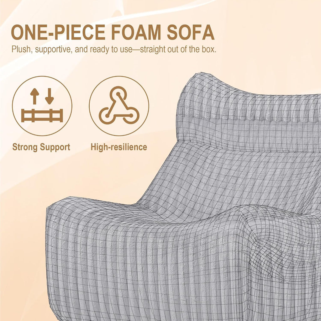 Bean Bag Chairs for Adults, Giant Bean Bag Chair, Memory Foam Lounge Chair, Comfy Lazy Floor Chair, Bean Bag Sofa for Living Room, Bedroom and Office, Single Bean Bag (Grey)