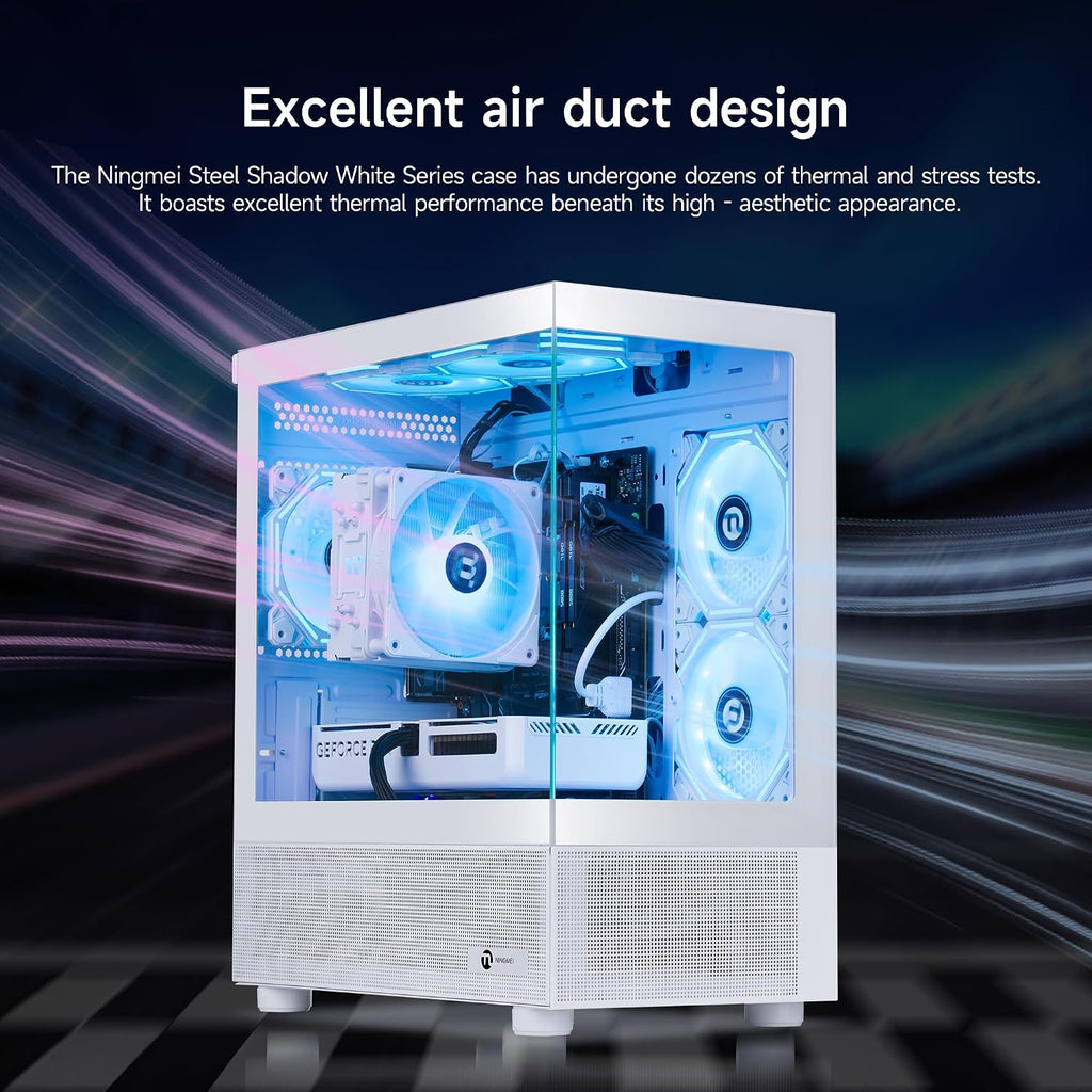 NINGMEI Gaming PC Desktop, AMD Ryzen 7 9700X 8 core 3.8GHz(up to 5.5GHz), GeForce RTX 5060 8GB, 16GB DDR5 RAM 6000MHz, 1TB NVME SSD, 650W PSU, Windows 11 Home 64-bit, WiFi, White