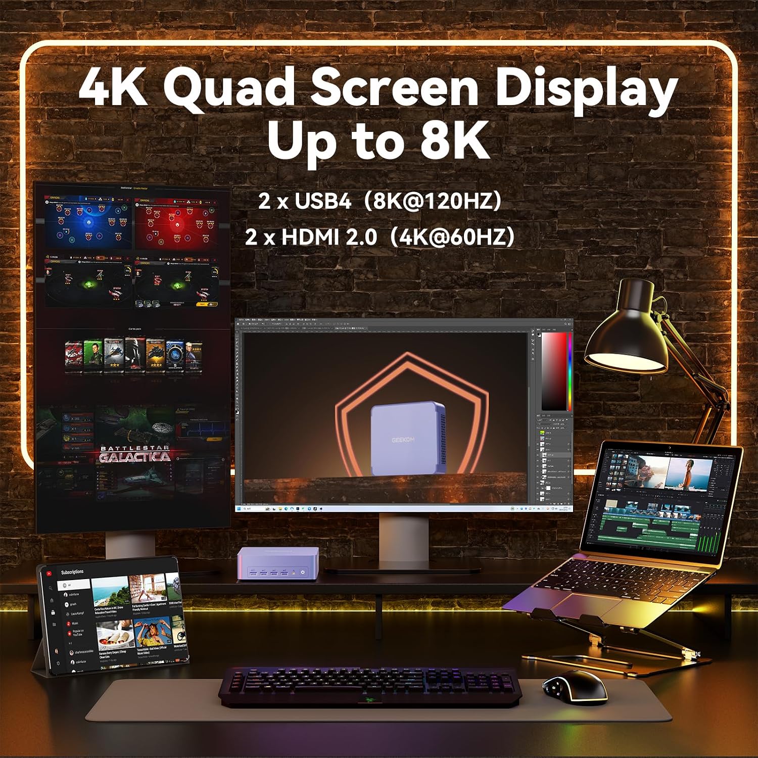 GEEKOM AX8 Max Mini PC with AMD Ryzen 7 8745HS Dual 2.5GbE LAN Port| 16GB DDR5,1TB NVMe SSD| Radeon 780M,USB4.0(40Gbps),Quad Display| Windows 11 Pro Gaming,Office,Video Editing