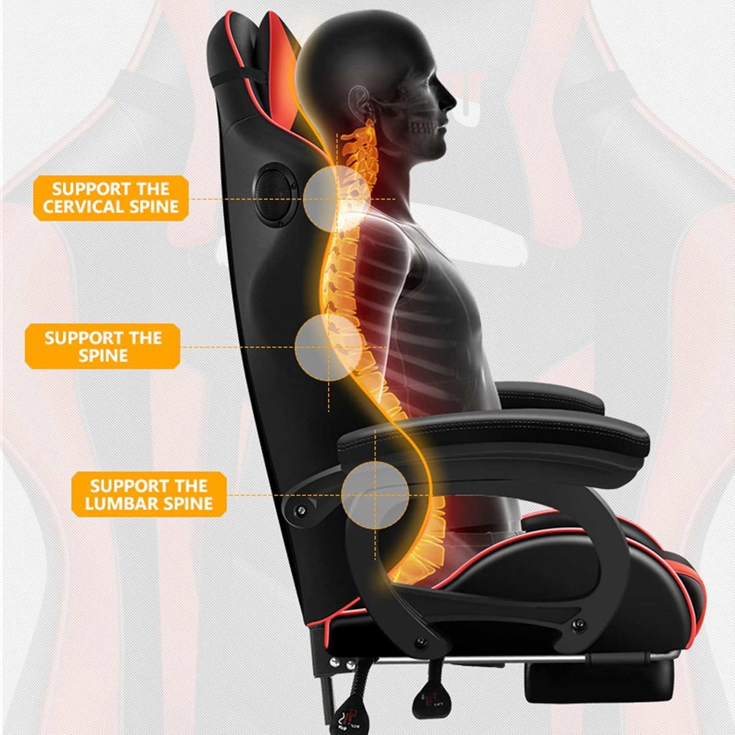 Gaming Chairs for Adults with Speakers, Gaming Chair with LED Light/Pro Gaming Chair - High Back Music Video Game Chair with Footrest and Lumbar Support, PU Leather Video Gaming Chairs,2