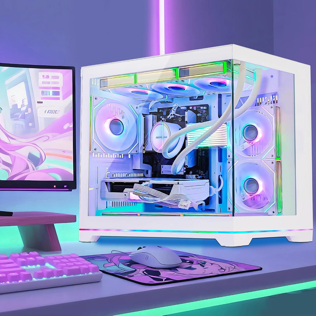 Superview Prebuilt Gaming PC Desktop Computer, AMD Ryzen 7 9800X3D 6-Core 3.9GHz, Radeon RX 9060 XT 16GB,16GB DDR5 RAM,1TB PCIe SSD, 850W PSU,Liquid Cooler,Win 11, RGB Fusion 2.0, White