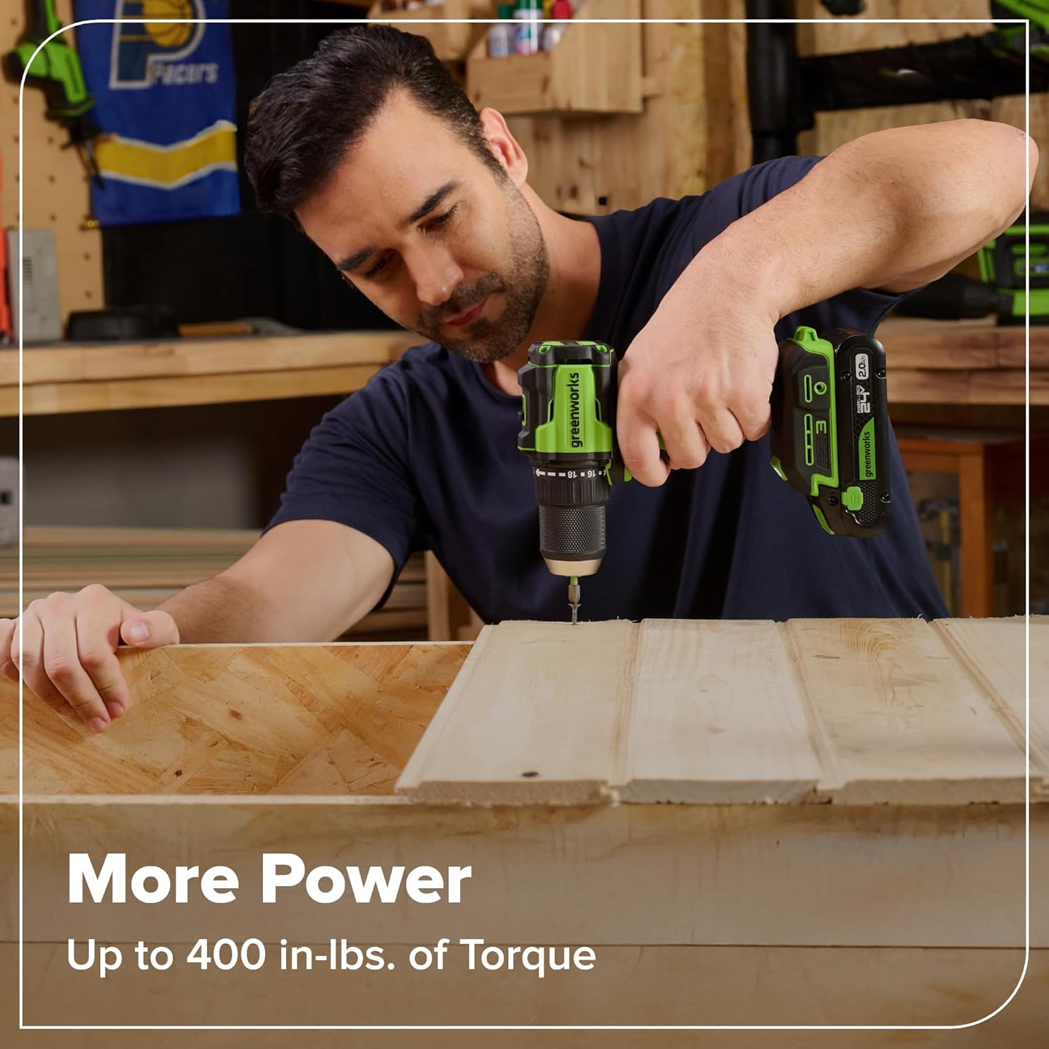 GREENWORKS 24V Combo (1/2' Drill + 1/4' Impact Driver + 6.5' Circular Saw + 200Lm Flashlight), 4.0Ah + 2.0Ah Batteries (24,000mAh PB), (2) Braided Cables, 65W Rapid Charger,High-Efficiency