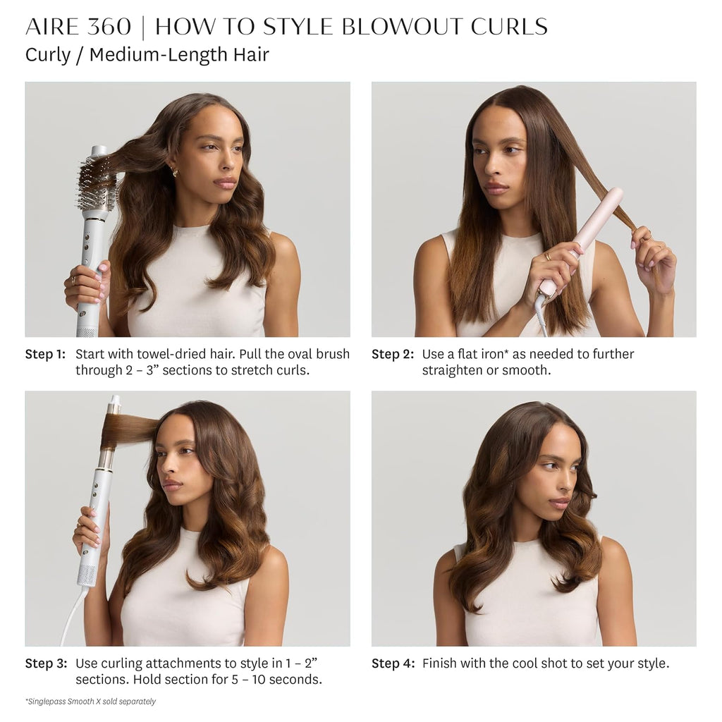 Aire 360 Ceramic Dual Voltage Air Styler Blowout Kit with Curling Attachments, Oval Brush & Drying Concentrator | Fast, Healthy Blowouts and Long-Lasting Curls | for All Hair Types