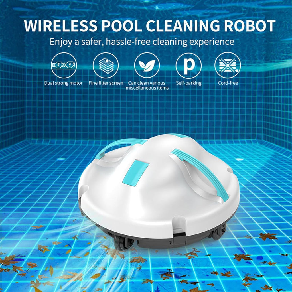 Rechargeable Cordless Pool Vacuum, Robotic Pool Cleaner Cleaning Robot, with Dual Motor, 5200mAh Battery Self-Parking Feature