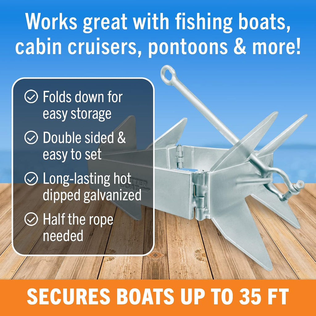 Better Boat Box Anchor for Boats, Folding Boat Anchor Hot Dip Galvanized, Double Sided Slide Anchor for Pontoon Fishing and Cabin Cruiser, Multiple Sizes
