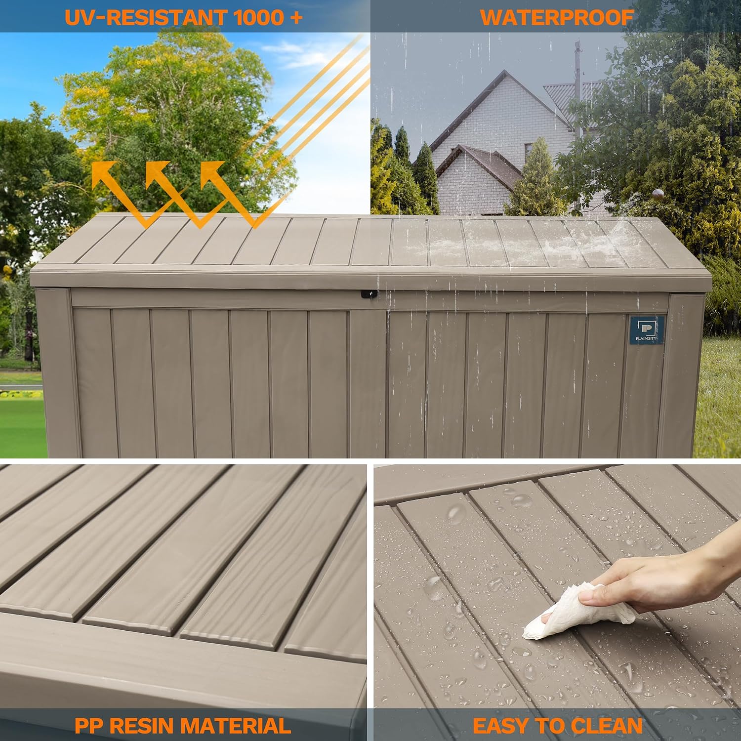Outdoor Storage Box, 180 Gallon Deck Boxes Outdoor Waterproof, Resin Waterproof Deck Box for Patio Furniture Outdoor Cushions Garden Tools and Pool Storage (Light Brown)