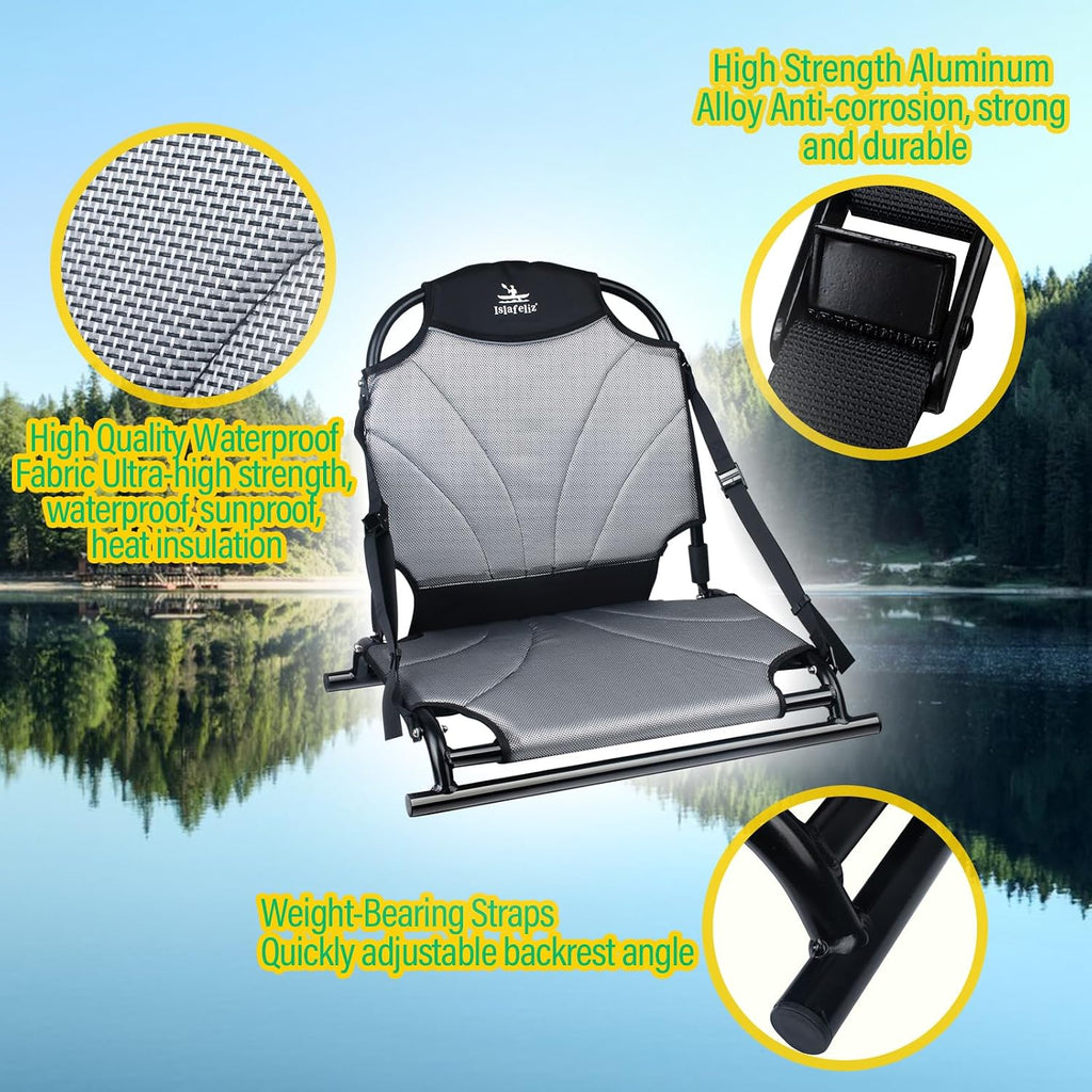 Aluminum Frame Kayak Seat Replacement – Breathable Mesh Stadium Chair for Sit-On-Top Fishing Kayaks & Canoes – High Back Support & Adjustable Straps