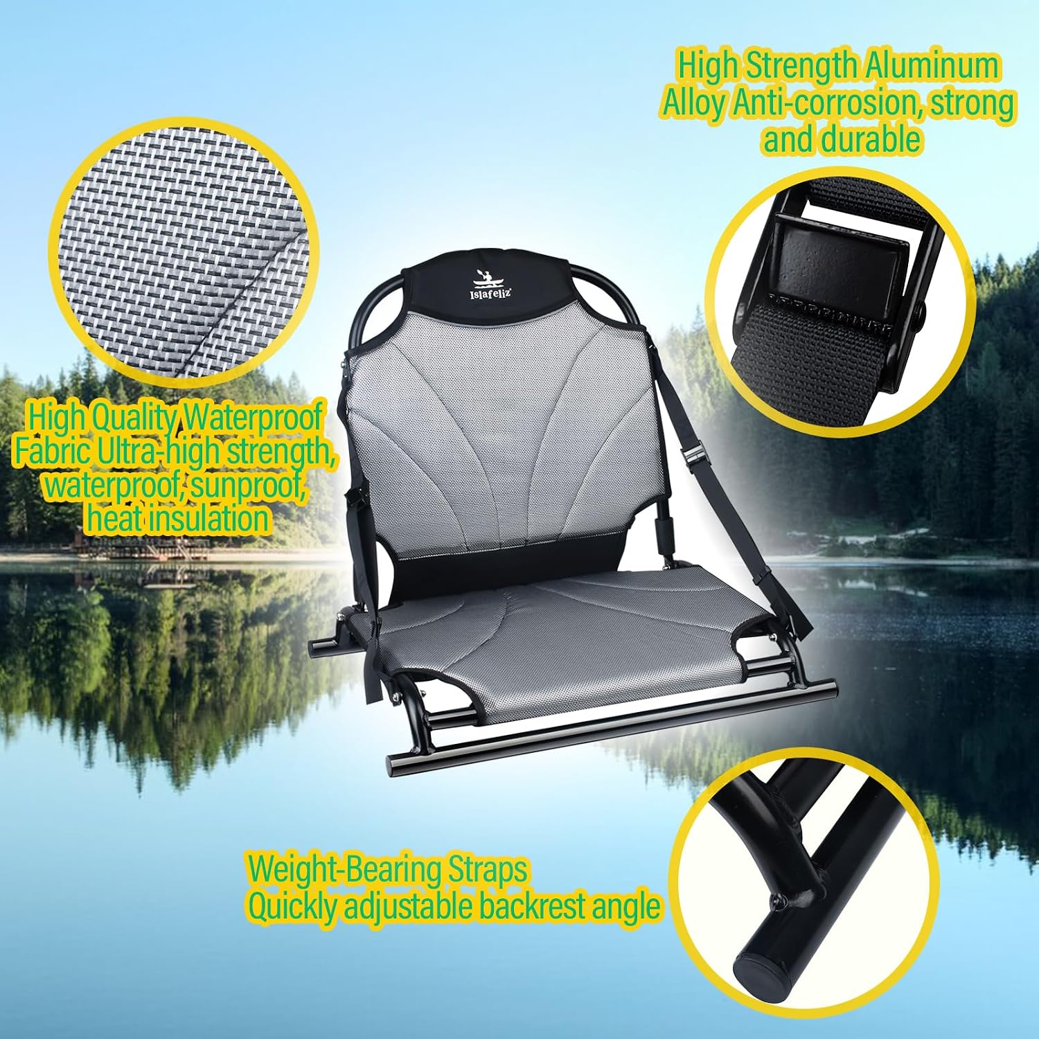Aluminum Frame Kayak Seat Replacement – Breathable Mesh Stadium Chair for Sit-On-Top Fishing Kayaks & Canoes – High Back Support & Adjustable Straps