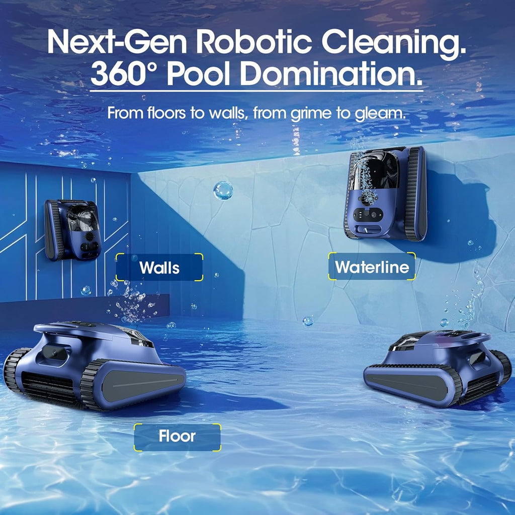 Cordless Robotic Pool Cleaner, Pool Vacuum 180W Brushless Motor, 45000Pa Suction, Wall & Waterline Climbing, Auto Path Mapping, for Pools up to 2150 Sq.Ft.