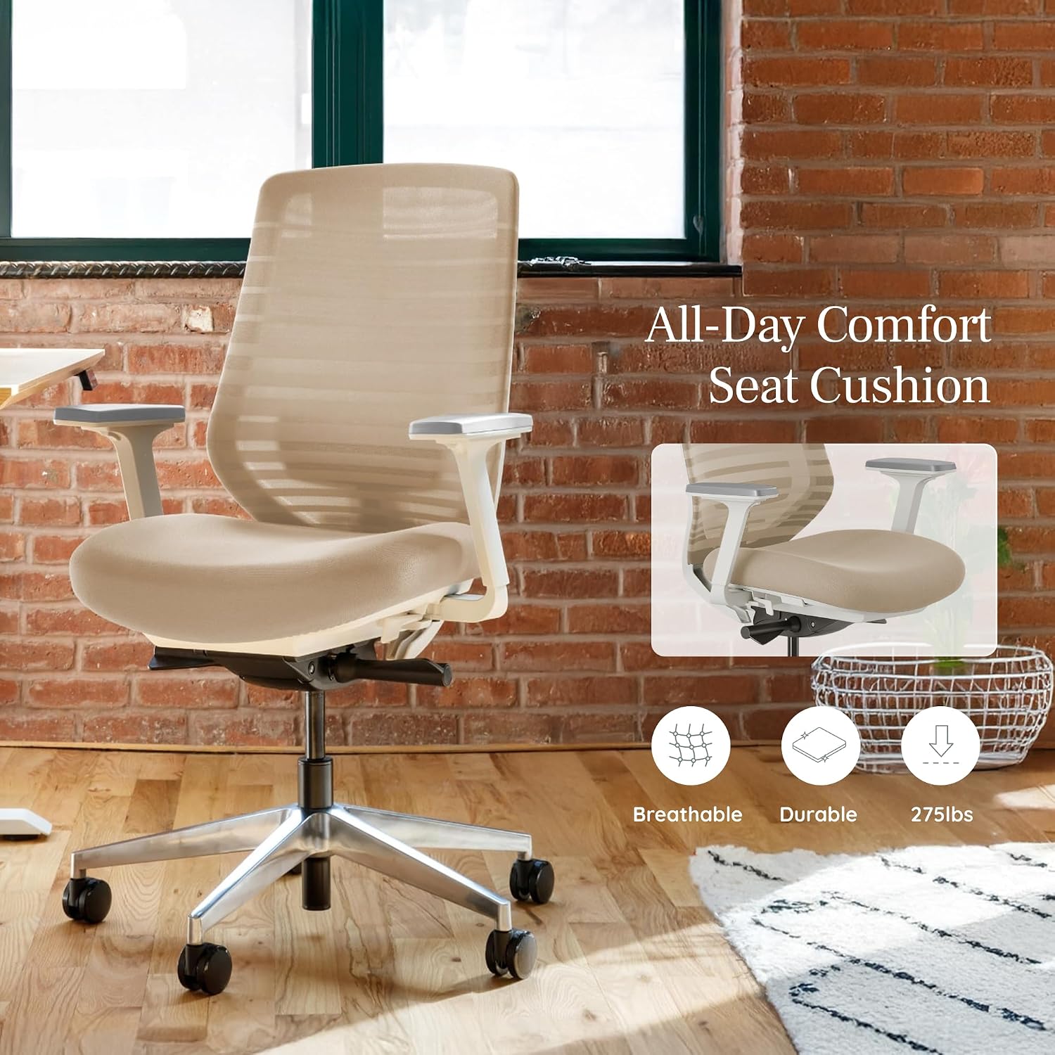 Branch Ergonomic Chair - A Versatile Desk Chair with Adjustable Lumbar Support, Breathable Mesh Backrest, and Smooth Wheels - Experience Optimal Comfort and Support - Baltic