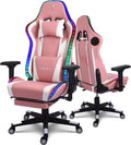 LED Gaming Chair,Massage Gaming Chair with Speakers,Ergonomic Video Game Chairs,PU Leather Swivel Chair with Lumbar Support, Adults Teens Computer Chair.,Pink