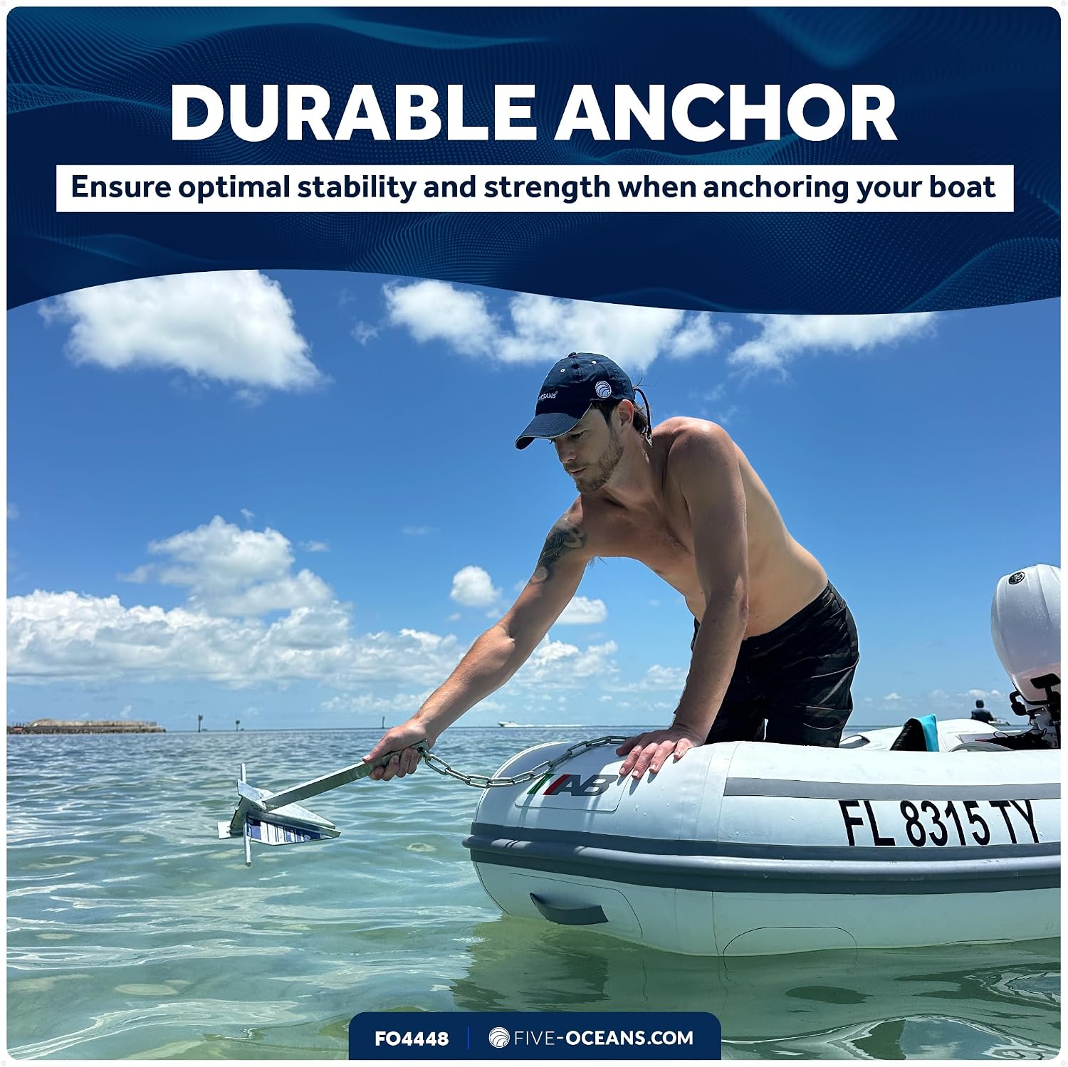 Five Oceans Fluke Boat Anchor, Heavy Duty Hot Dipped Galvanized Steel, Multiple Sizes – Ideal for Pontoon, Dinghies, Boats