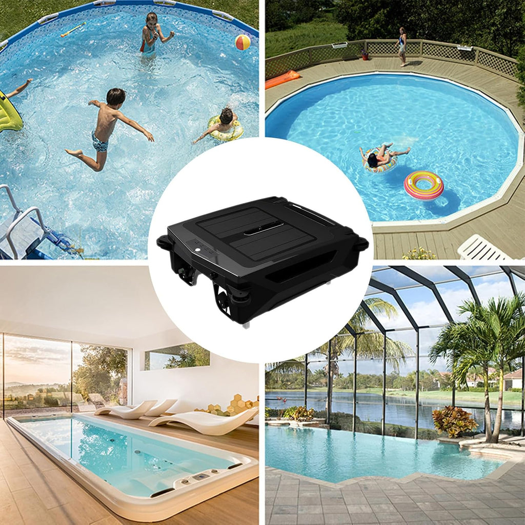 Automatic Solar Pool Skimmer Robot: Full Day Robotic Pool Skimmer Cleaner Cordless Pool Cleaning Robot for Pool Surface Dual Charging Options Smart Obstacle Detection