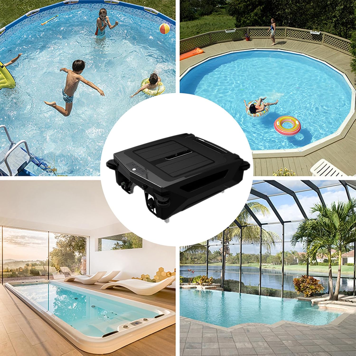 Automatic Solar Pool Skimmer Robot: Full Day Robotic Pool Skimmer Cleaner Cordless Pool Cleaning Robot for Pool Surface Dual Charging Options Smart Obstacle Detection