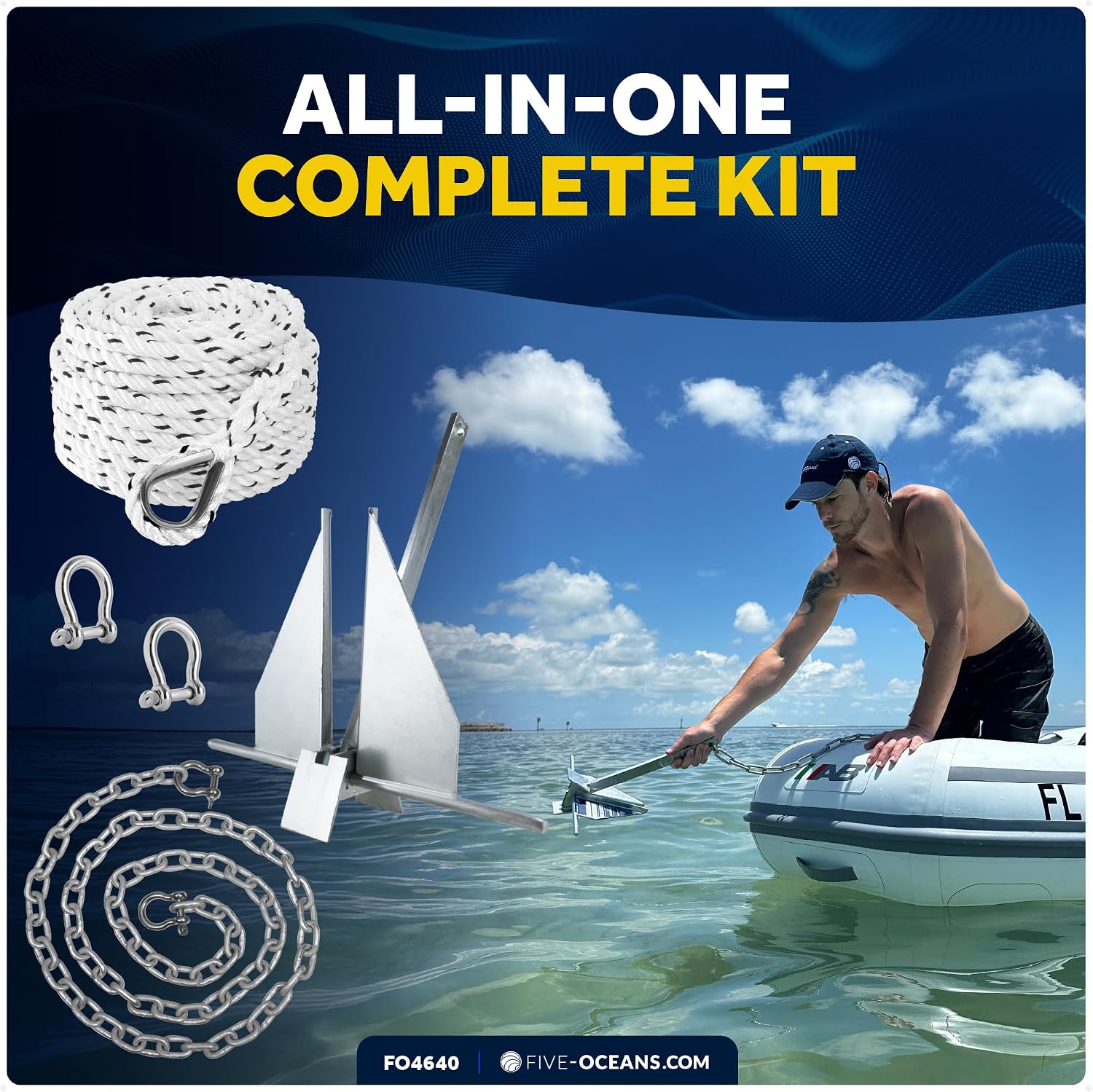 Five Oceans Fluke Boat Anchor, Heavy Duty Hot Dipped Galvanized Steel, Multiple Sizes – Ideal for Pontoon, Dinghies, Boats