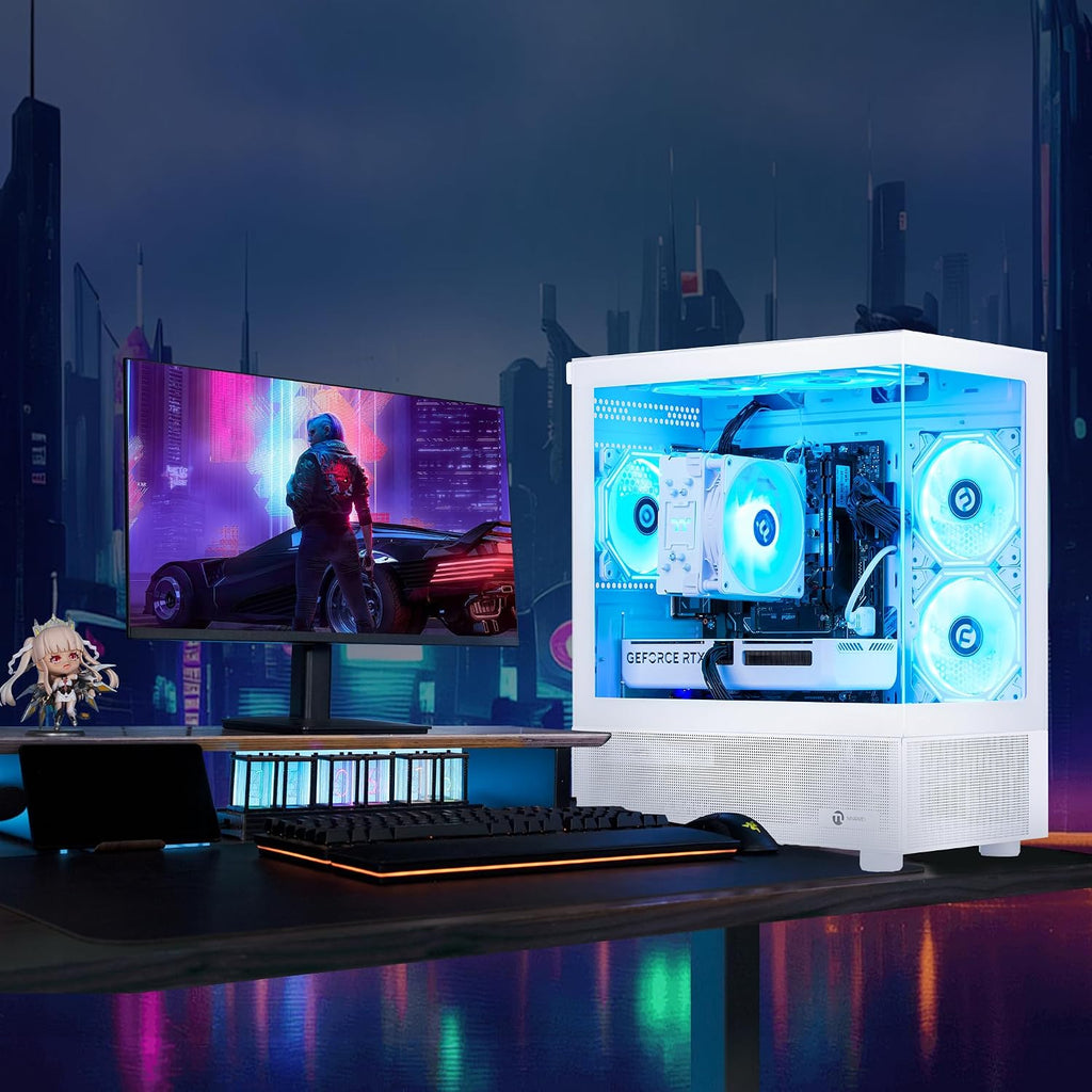NINGMEI Gaming PC Desktop, AMD Ryzen 7 9700X 8 core 3.8GHz(up to 5.5GHz), GeForce RTX 5060 8GB, 16GB DDR5 RAM 6000MHz, 1TB NVME SSD, 650W PSU, Windows 11 Home, WiFi, White