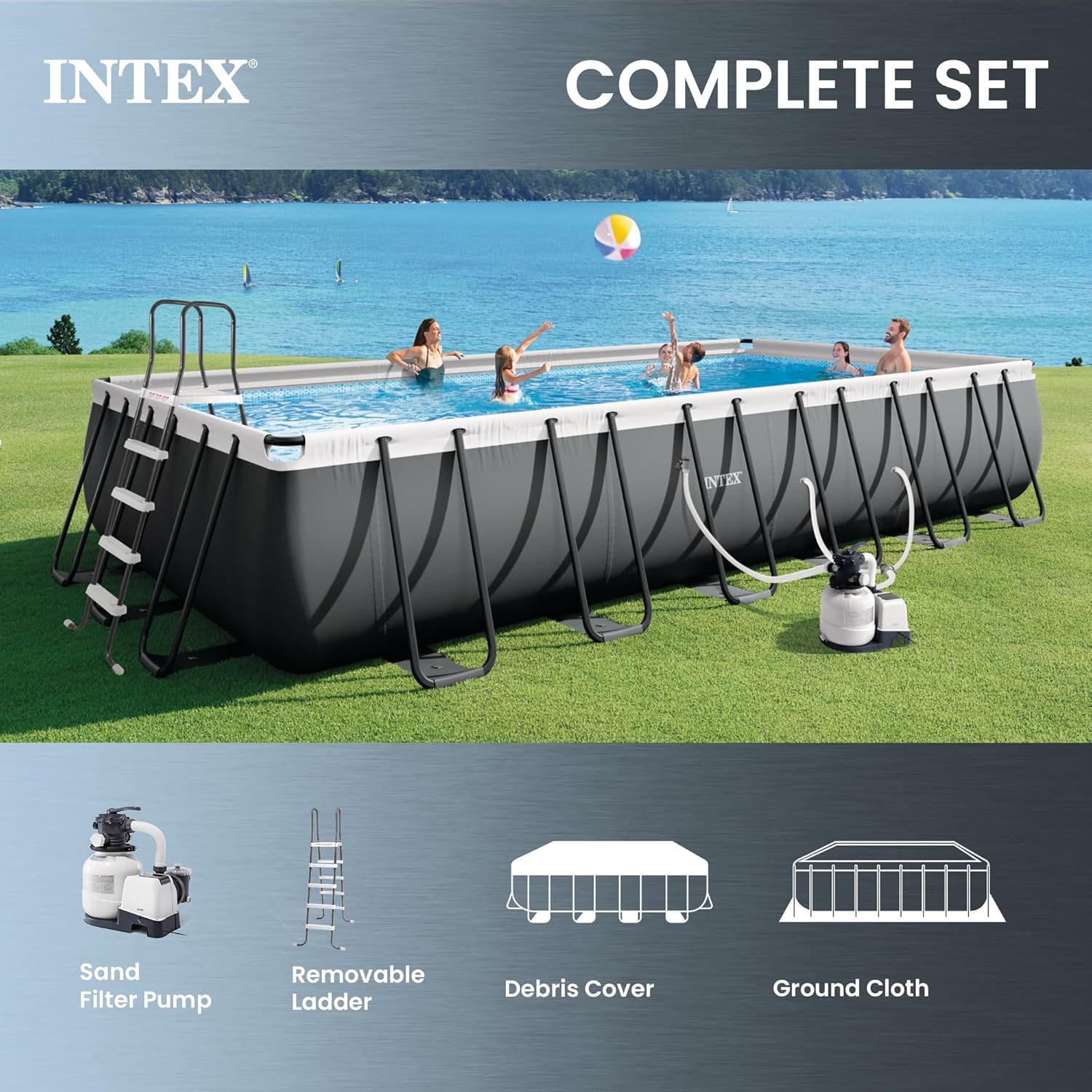 INTEX 26363EH Ultra XTR 24ft x 12ft x 52in Above Ground Swimming Pool Set with Sand Filter Pump and Deluxe Automatic Vacuum Cleaner