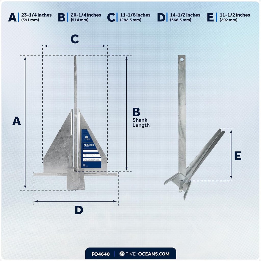 Five Oceans Fluke Boat Anchor, Heavy Duty Hot Dipped Galvanized Steel, Multiple Sizes – Ideal for Pontoon, Dinghies, Boats