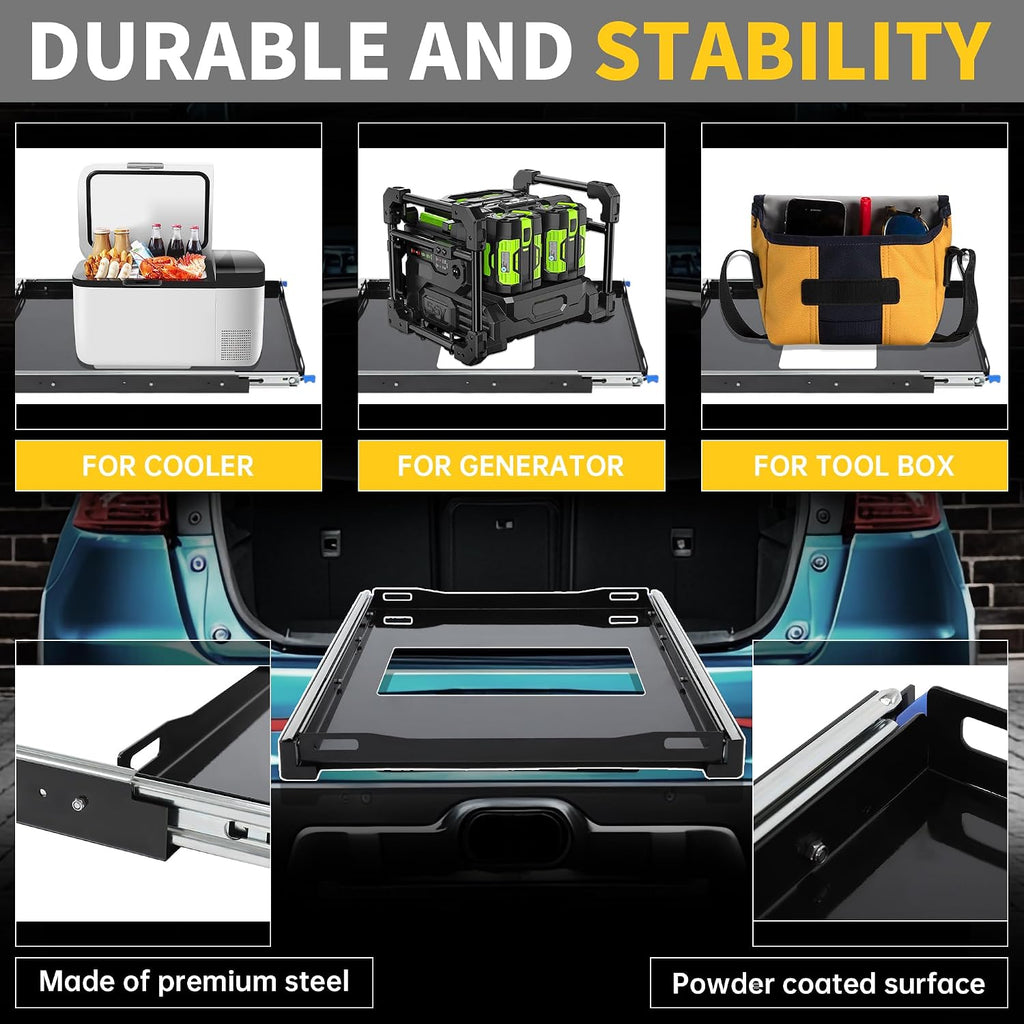 KUAFU Fridge Slide (Inner 29.3 x 18.7in) Compatible with 28 to 65L Fridges/Coolers, Universal Portable Vehicle Refrigerator Freezer Slide Mount, W/4 Buckle Straps, 280 LBS