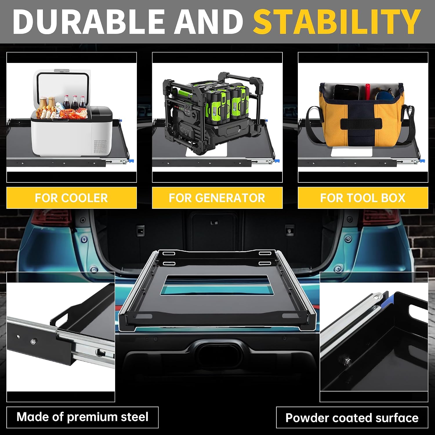 KUAFU Fridge Slide (Inner 29.3 x 18.7in) Compatible with 28 to 65L Fridges/Coolers, Universal Portable Vehicle Refrigerator Freezer Slide Mount, W/4 Buckle Straps, 280 LBS