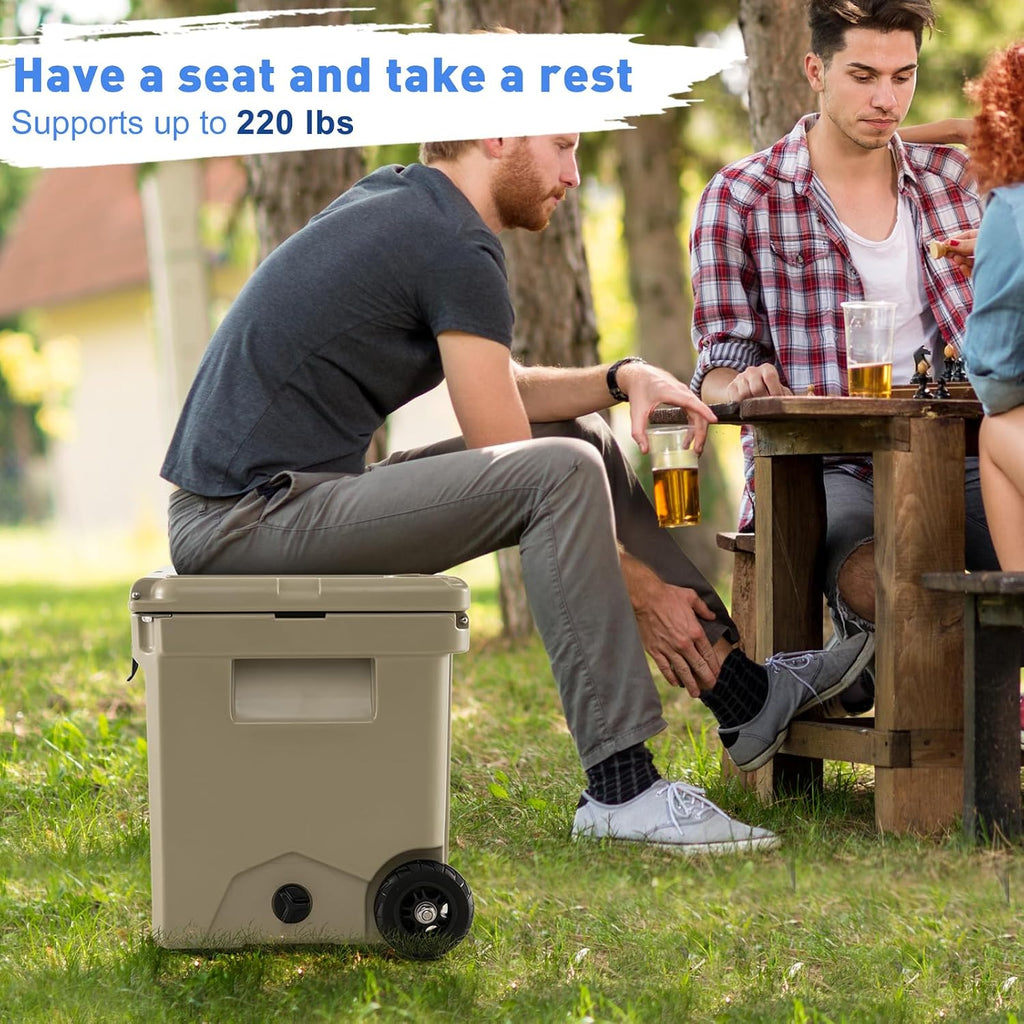 Goplus Cooler with Wheels, Insulated Large Ice Chest with Portable Handles, Cup Holders, Leak-Proof Tight Latches, 5-7-day Ice Retention, Heavy Duty Hard Coolers for Beach Camping Boat