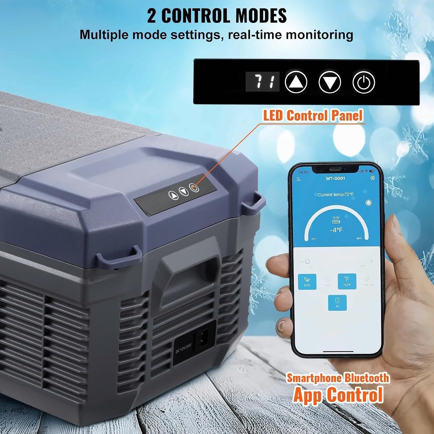 Portable Car Refrigerator Freezer 15L, Compressor 12V/24V & AC, Rapid Cooling, Single Zone, -20°C to 20°C, Quiet Operation for Road Trips, Camping & RV