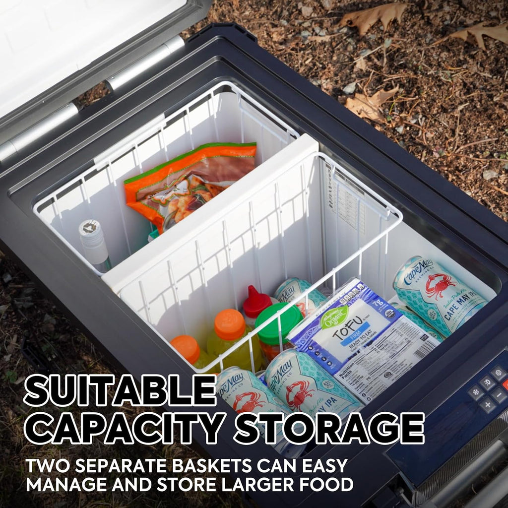 ICECO 55L 12v Refrigerator Dual Zone Bluetooth Controlled Portable Freezer, with SECOP Compressor, DC 12/24V, AC 110-240V, for Truck, RV and Home, -4℉~68℉, With Magnetic Battery