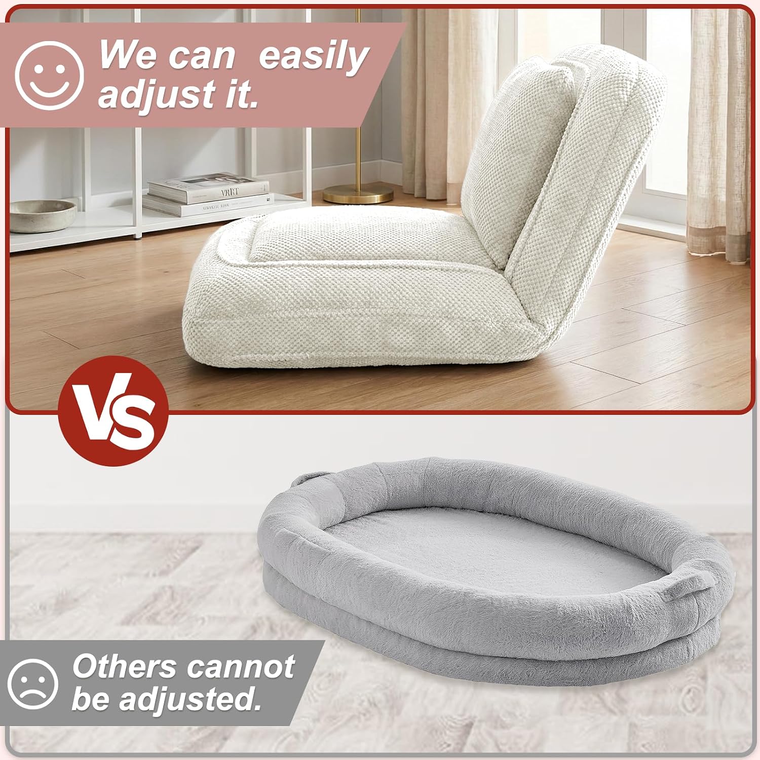 Human Dog Bed, Lazy Sofa Couch, Plush Floor Gaming Chair,5 Adjustable Position, sit, Sleep, fold, Suit to Put in Bedroom, Living Room,Space Saving Design (White)