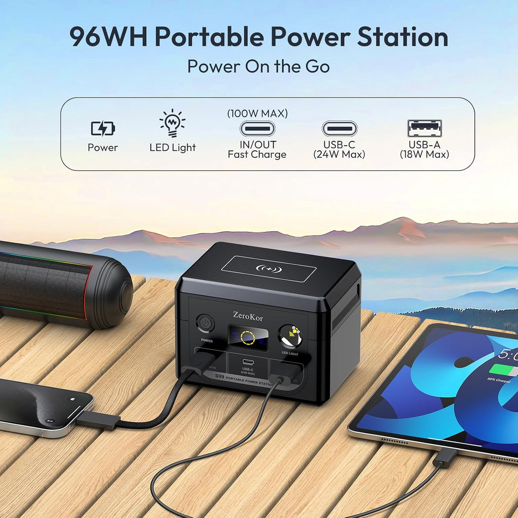 Portable Solar Power Station with Foldable Solar Panel 60W, 110V 300W AC Outlet Solar Power Pack Generator with Panels,100W Fast Charging USB C Power Bank for Camping Laptop Smart Devices RV Outdoor